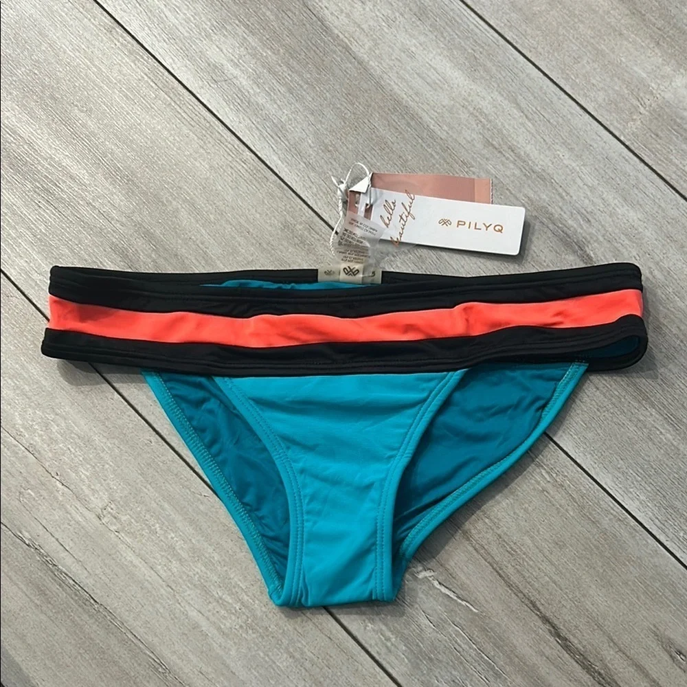 PILYQ Lagoon banded color block full cut bikini swim bottom size small
